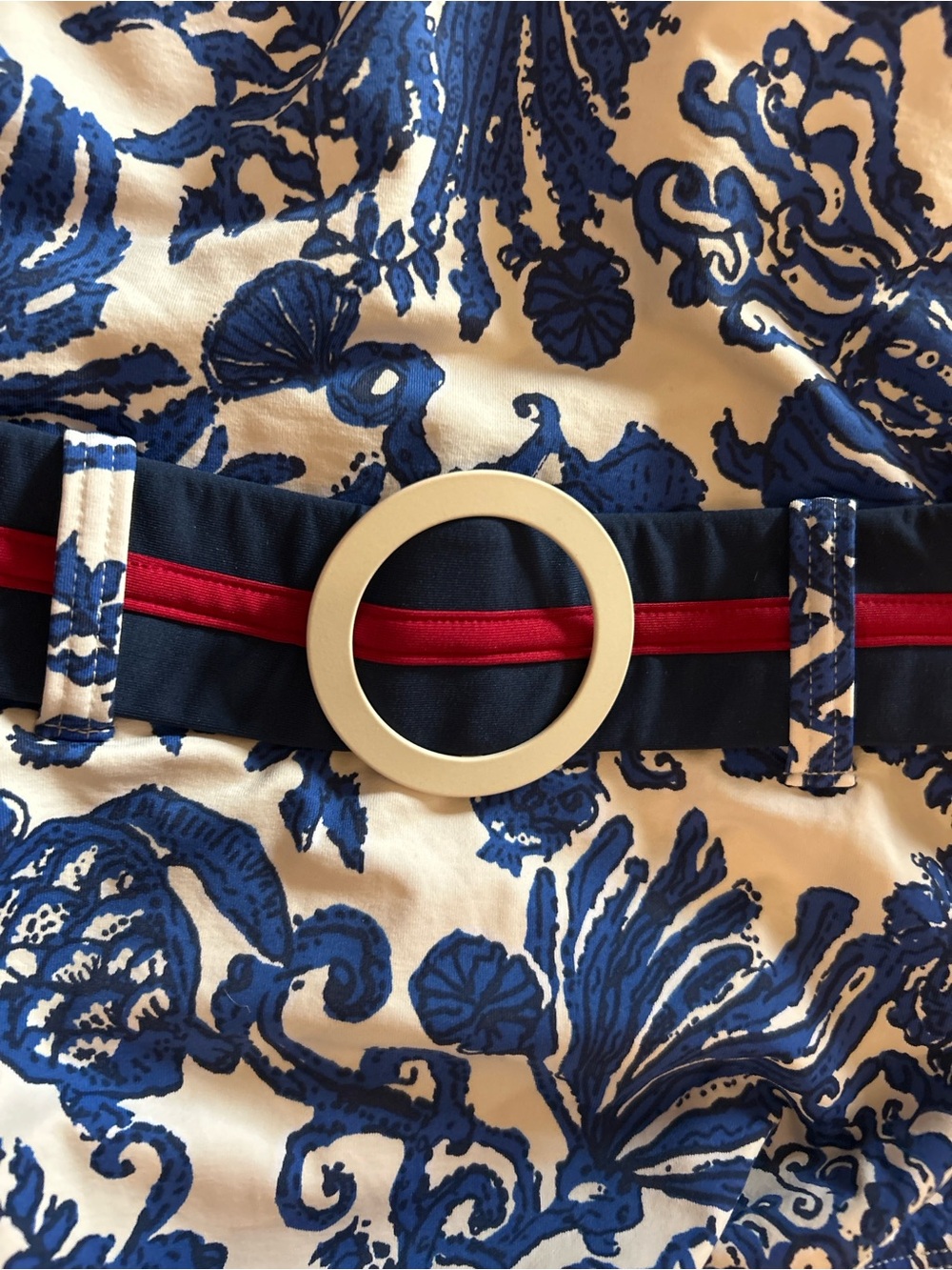 Lilly Pulitzer Blue Floral One-Piece Swimsuit with Belt - Picture 2 of 4